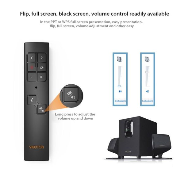VIBOTON PP930 2.4GHz Multimedia Presentation Remote PowerPoint Clicker Wireless Presenter Handheld Controller Flip Pen, Control Distance: 30m (Black) - Image 10
