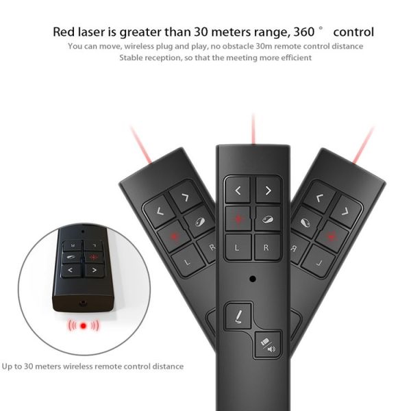 VIBOTON PP930 2.4GHz Multimedia Presentation Remote PowerPoint Clicker Wireless Presenter Handheld Controller Flip Pen, Control Distance: 30m (Black) - Image 6