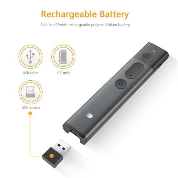 Doosl DSIT032 2.4GHz Wireless Presenter PowerPoint Clicker Representation Remote Control Green Laser Pointer, Control Distance: 100m - Image 7