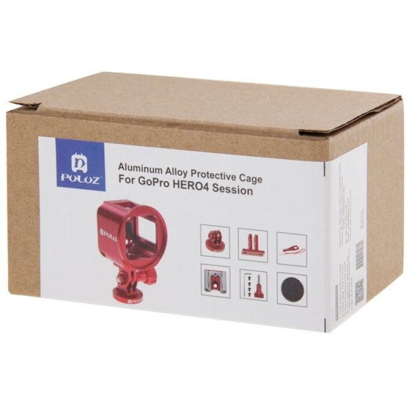 PULUZ Housing Shell CNC Aluminum Alloy Protective Cage Kit with Metal Wrench & Lens Cap & Screw & Tripod Adapter for GoPro HERO5 Session / HERO4 Session / HERO Session (Red) - Image 10