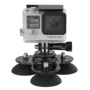 PULUZ Triangle Suction Cup Mount with Screw for GoPro, Insta360, DJI and Other Action Cameras (Black)