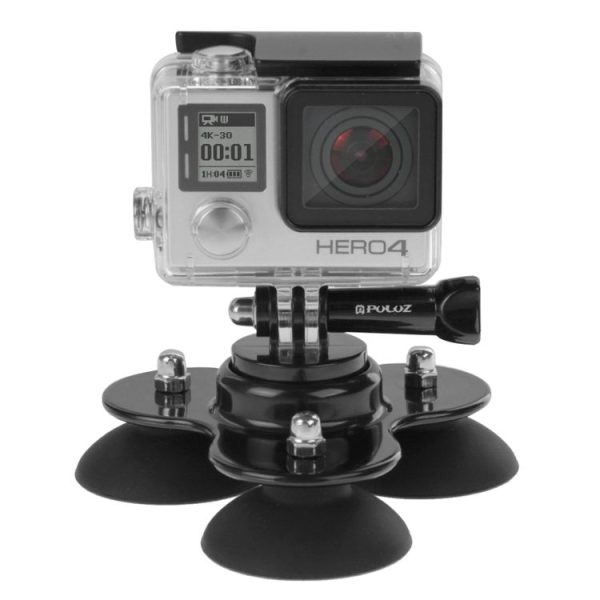 PULUZ Triangle Suction Cup Mount with Screw for GoPro, Insta360, DJI and Other Action Cameras (Black)