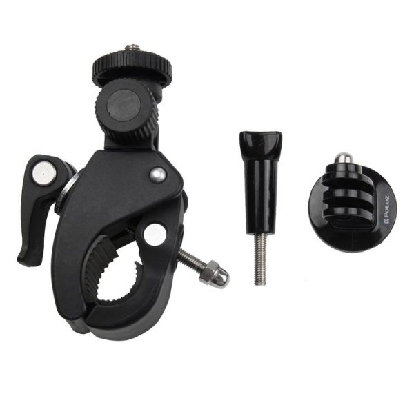 PULUZ Motorcycle Bicycle Handlebar Holder with Tripod Mount & Screw for GoPro, Insta360, DJI and Other Action Cameras (Black) - Image 2