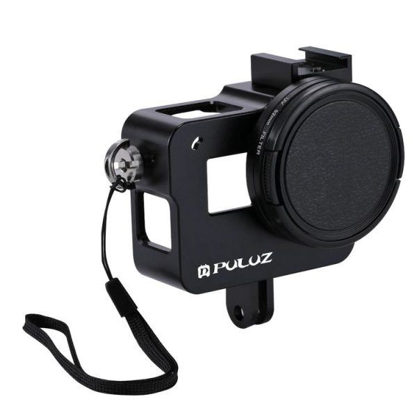 PULUZ Housing Shell CNC Aluminum Alloy Protective Cage with 52mm UV Lens for GoPro HERO (2018) / 7 Black / 6 / 5 (Black) - Image 2