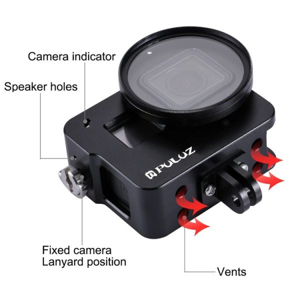 PULUZ Housing Shell CNC Aluminum Alloy Protective Cage with 52mm UV Lens for GoPro HERO (2018) / 7 Black / 6 / 5 (Black) - Image 6