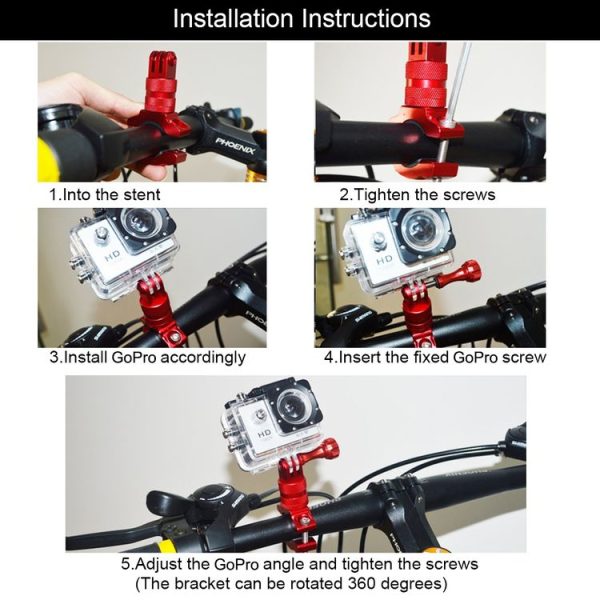 PULUZ 360 Degree Rotation Bike Aluminum Handlebar Adapter Mount with Screw for GoPro, Insta360, DJI and Other Action Cameras (Red) - Image 12