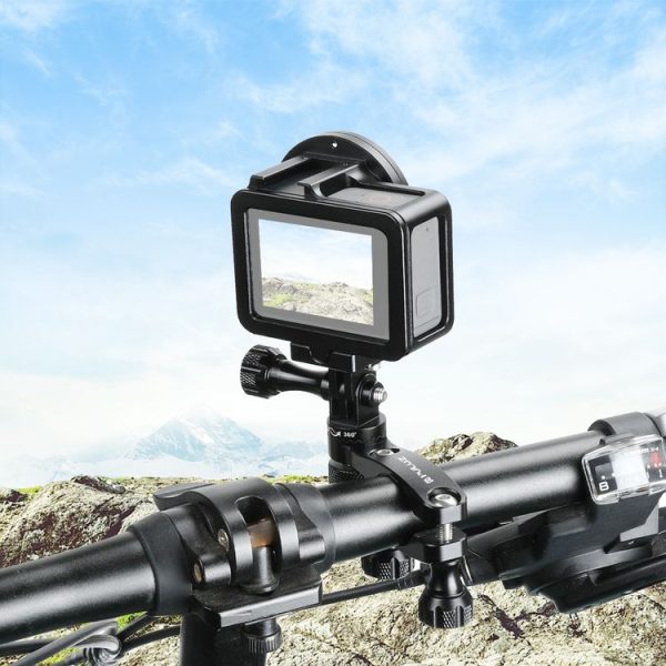 PULUZ 360 Degree Rotation Bike Aluminum Handlebar Adapter Mount with Screw for GoPro, Insta360, DJI and Other Action Cameras (Black)