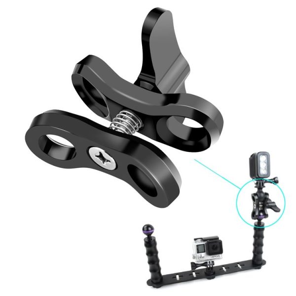 PULUZ Ball Clamp Close Hole Diving Camera Bracket CNC Aluminum Spring Flashlight Clamp for Diving Underwater Photography System (Black) - Image 4
