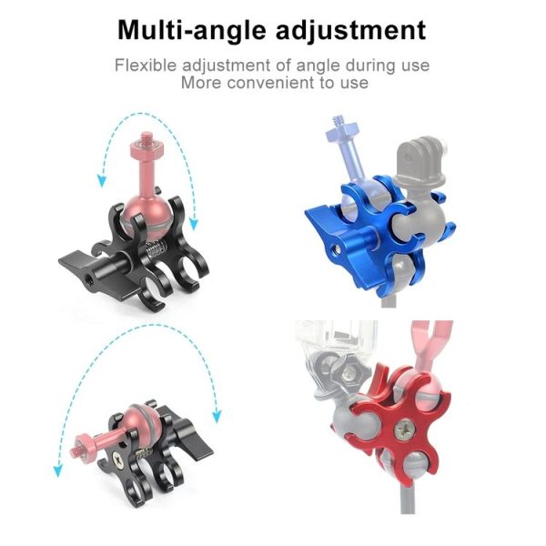 PULUZ Triple Ball Clamp Open Hole Diving Camera Bracket CNC Aluminum Spring Flashlight Clamp for Diving Underwater Photography System (Black) - Image 4