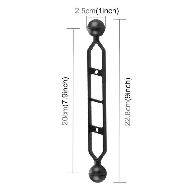 PULUZ 9.0 inch 22.8cm Aluminum Alloy Dual Balls Arm, Ball Diameter: 25mm (Black) - Image 2