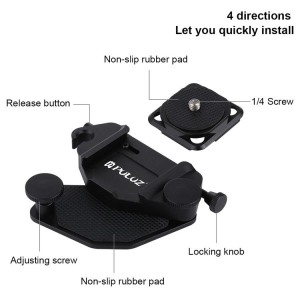 PULUZ Capture Camera Clip CNC Aluminum Alloy Quick Release Clip with Plate (Black) - Image 5