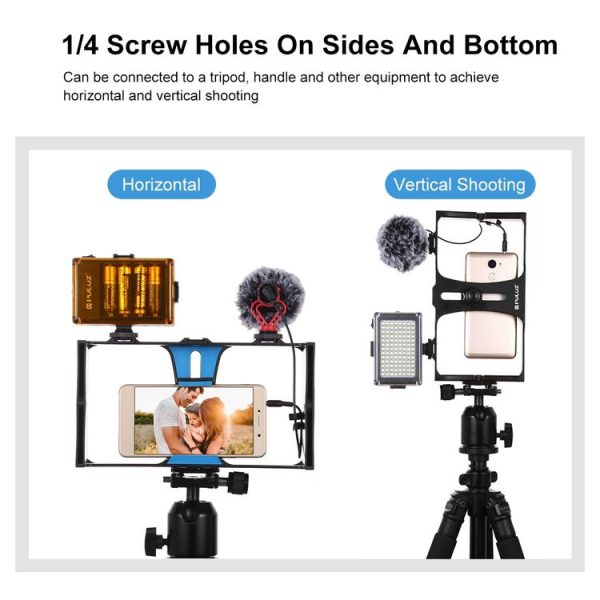 PULUZ Vlogging Live Broadcast Smartphone Video Rig Filmmaking Recording Handle Stabilizer Bracket for iPhone, Galaxy, Huawei, Xiaomi, HTC, LG, Google, and Other Smartphones (Blue) - Image 5