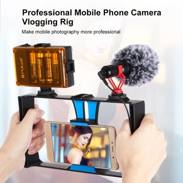 PULUZ Vlogging Live Broadcast Smartphone Video Rig Filmmaking Recording Handle Stabilizer Bracket for iPhone, Galaxy, Huawei, Xiaomi, HTC, LG, Google, and Other Smartphones (Blue) - Image 7