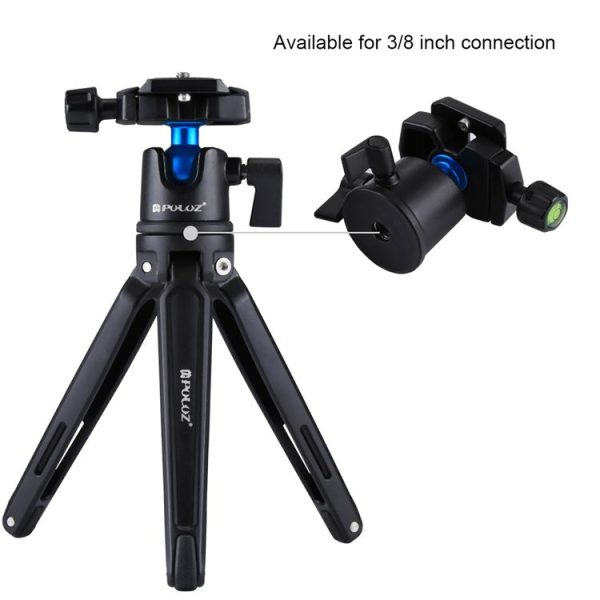 PULUZ Pocket Mini Metal Desktop Tripod Mount with 1 / 4 inch to 3 / 8 inch Thread Adapter Screw for DSLR & Digital Cameras, Adjustable Height: 4.5-15cm, Max Load: 20kg (Black) - Image 7