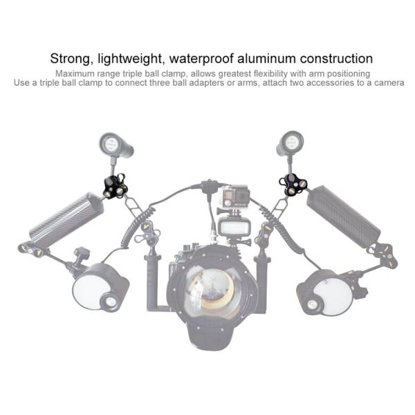 PULUZ Triple Ball Clamp Diving Camera Bracket Aluminum Spring Flashlight Clamp for Diving Underwater Photography System - Image 5