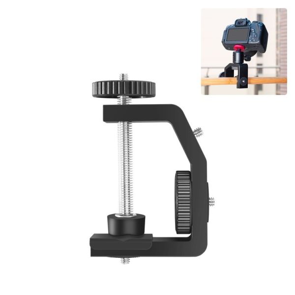 PULUZ Heavy Duty C Clamp Camera Clamp Mount with 1 / 4 inch Screw for GoPro, Insta360, DJI and Other Action Cameras (Black)