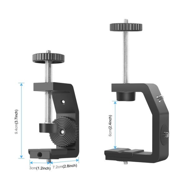 PULUZ Heavy Duty C Clamp Camera Clamp Mount with 1 / 4 inch Screw for GoPro, Insta360, DJI and Other Action Cameras (Black) - Image 3