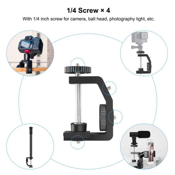 PULUZ Heavy Duty C Clamp Camera Clamp Mount with 1 / 4 inch Screw for GoPro, Insta360, DJI and Other Action Cameras (Black) - Image 4