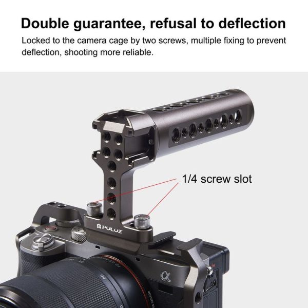 PULUZ Handheld Video Stabilizer Top Handle with 3 Cold Shoes Mount for Camera Cage (Bronze) - Image 4
