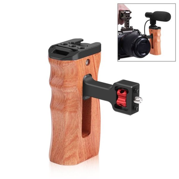 PULUZ 1 / 4 inch Screw Universal Camera Wooden Side Handle with Cold Shoe Mount for Camera Cage Stabilizer (Black)