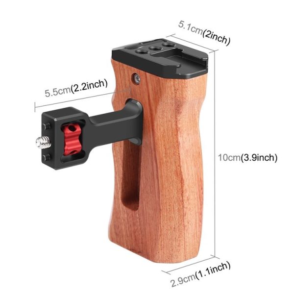 PULUZ 1 / 4 inch Screw Universal Camera Wooden Side Handle with Cold Shoe Mount for Camera Cage Stabilizer (Black) - Image 2
