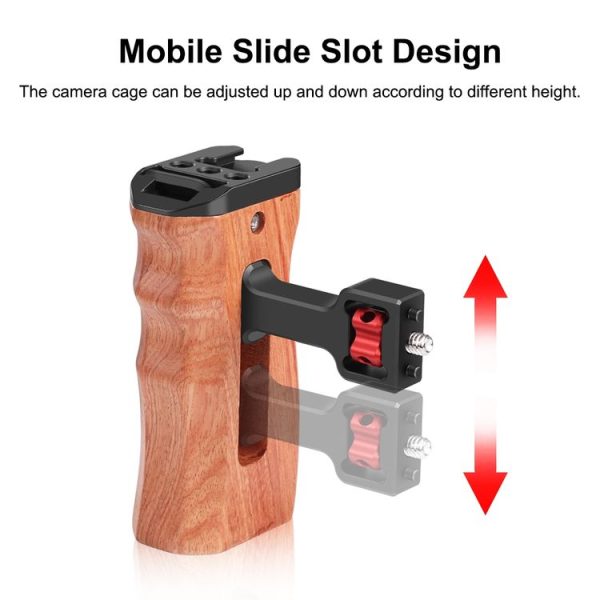 PULUZ 1 / 4 inch Screw Universal Camera Wooden Side Handle with Cold Shoe Mount for Camera Cage Stabilizer (Black) - Image 4