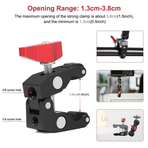 PULUZ Multi-function Magic Arm Ball Mount Clamp Crab Pliers Clip (Red) - Image 3