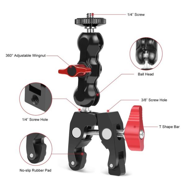 PULUZ Multi-function Magic Arm Ball Mount Clamp Crab Pliers Clip (Red) - Image 4