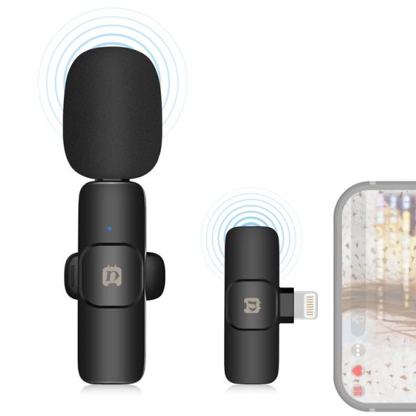 PULUZ Wireless Lavalier Noise Reduction Reverb Microphone for 8-Pin Device, Support Phone Charging (Black)