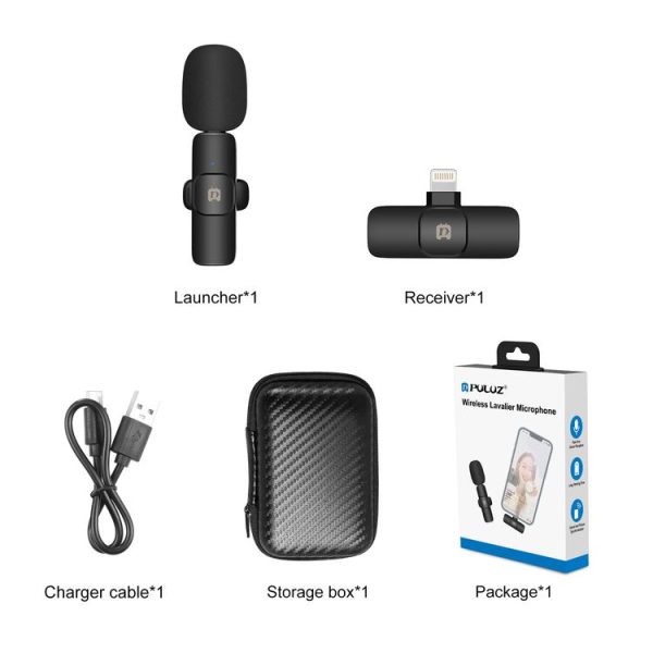 PULUZ Wireless Lavalier Noise Reduction Reverb Microphone for 8-Pin Device, Support Phone Charging (Black) - Image 10