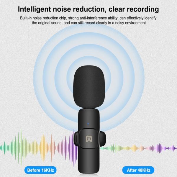 PULUZ Wireless Lavalier Noise Reduction Reverb Microphone for 8-Pin Device, Support Phone Charging (Black) - Image 4