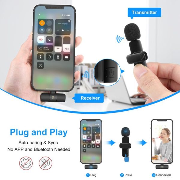 PULUZ Wireless Lavalier Noise Reduction Reverb Microphone for 8-Pin Device, Support Phone Charging (Black) - Image 6