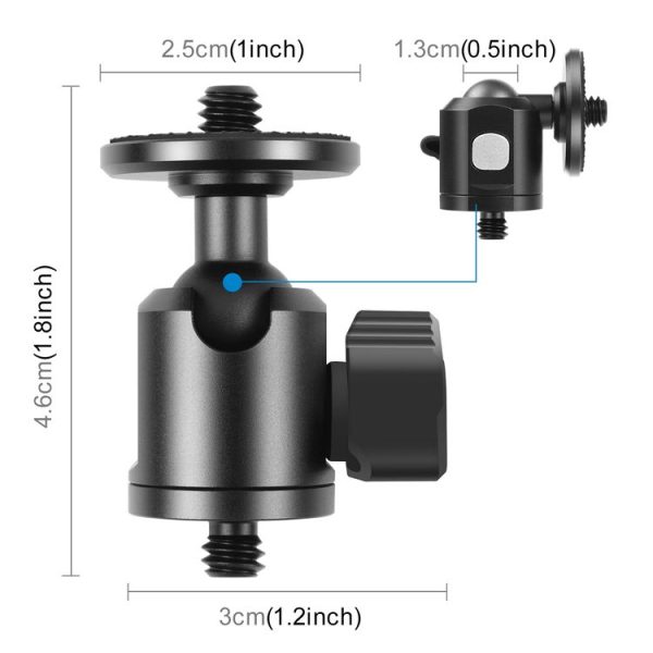 PULUZ 1 / 4 inch Outer Screw Metal Tripod Ball Head Adapter with Knob Lock (Black) - Image 2