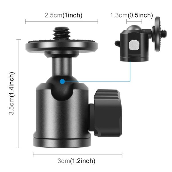 PULUZ 1 / 4 inch Inner Screw Metal Tripod Ball Head Adapter with Knob Lock (Black) - Image 2