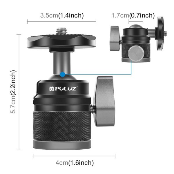 PULUZ 360 Panorama Aluminum Alloy Tripod Ball Head Adapter with Knob Lock (Black) - Image 2