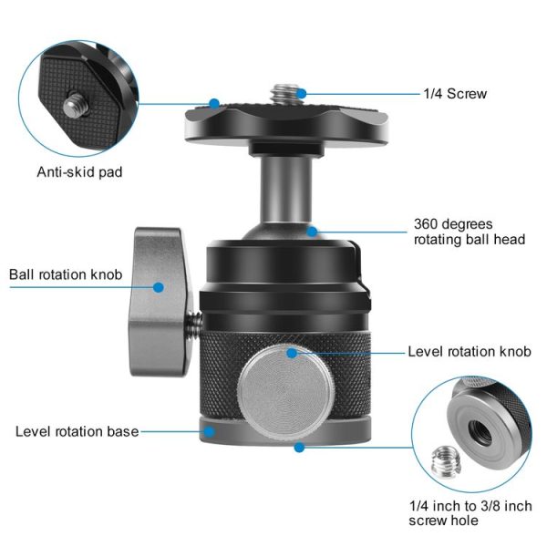 PULUZ 360 Panorama Aluminum Alloy Tripod Ball Head Adapter with Knob Lock (Black) - Image 3