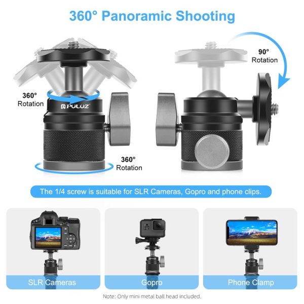 PULUZ 360 Panorama Aluminum Alloy Tripod Ball Head Adapter with Knob Lock (Black) - Image 4