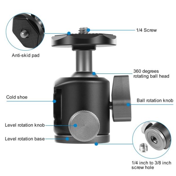 PULUZ Cold Shoe Aluminum Alloy Tripod Ball Head Adapter (Black) - Image 4