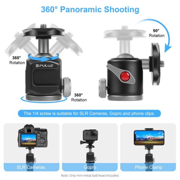 PULUZ Cold Shoe Aluminum Alloy Tripod Ball Head Adapter (Black) - Image 5
