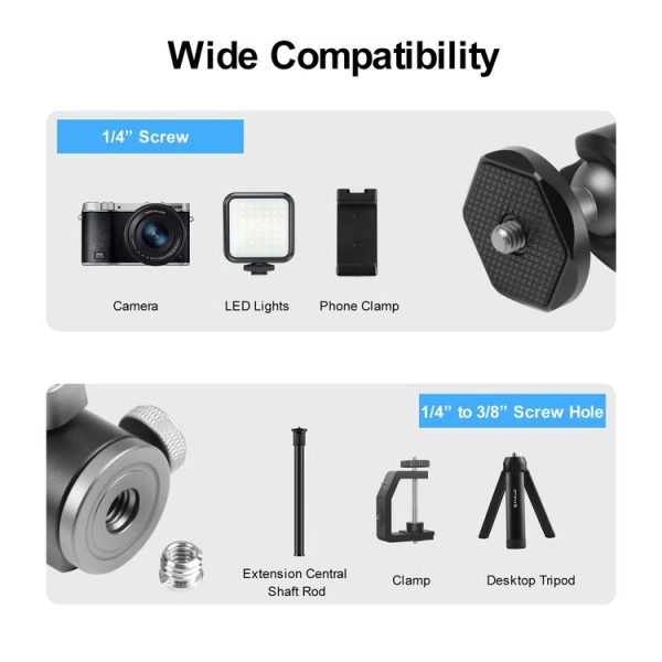 PULUZ Cold Shoe Aluminum Alloy Tripod Ball Head Adapter (Black) - Image 6