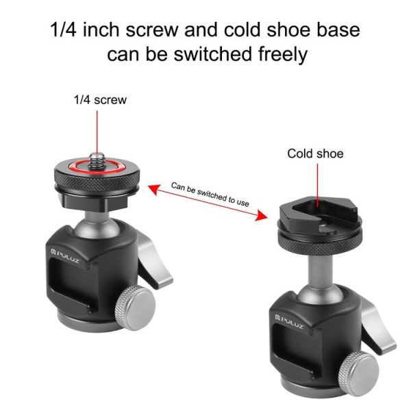 PULUZ Dual Cold Shoes Aluminum Alloy Tripod Ball Head Adapter (Black) - Image 4