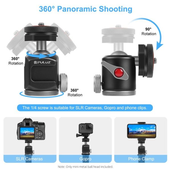 PULUZ Dual Cold Shoes Aluminum Alloy Tripod Ball Head Adapter (Black) - Image 5