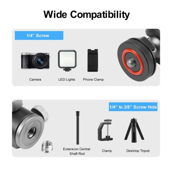 PULUZ Dual Cold Shoes Aluminum Alloy Tripod Ball Head Adapter (Black) - Image 6