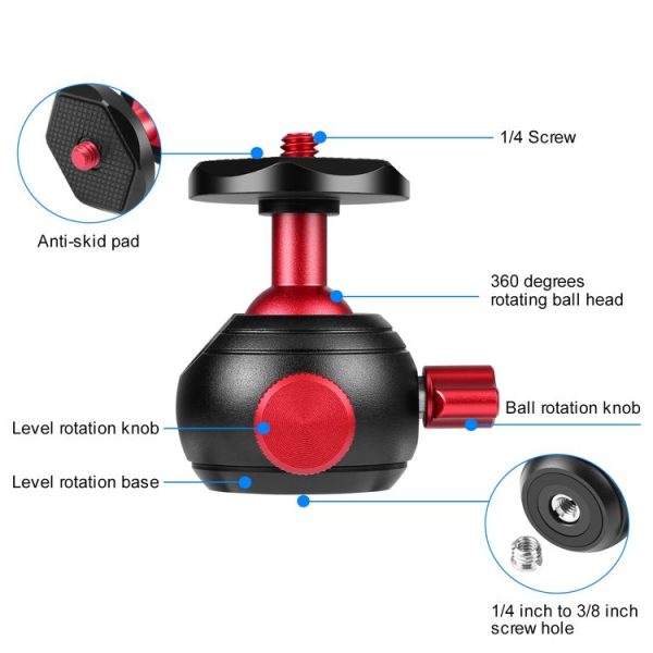 PULUZ 360 Degree Panoramic Metal Tripod Ball Head Adapter (Red) - Image 4