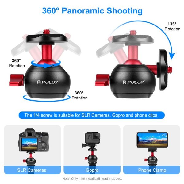 PULUZ 360 Degree Panoramic Metal Tripod Ball Head Adapter (Red) - Image 5