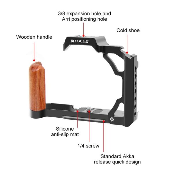 Nikon ZFC PULUZ Wood Handle Metal Camera Cage Stabilizer Rig (Black) - Image 3