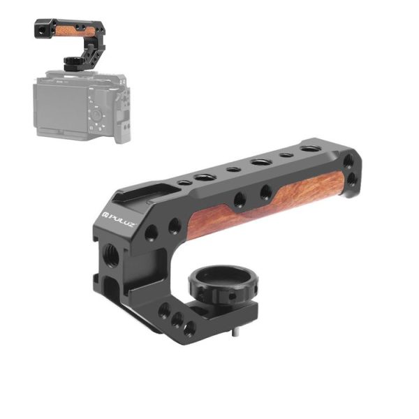 PULUZ 3 / 8 inch Camera Wooden Top Handle with Cold Shoe Mount (Black)
