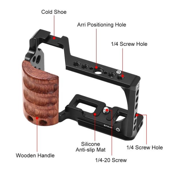Sony ZV-E10 PULUZ Wood Handle Metal Camera Cage Stabilizer Rig - Image 4