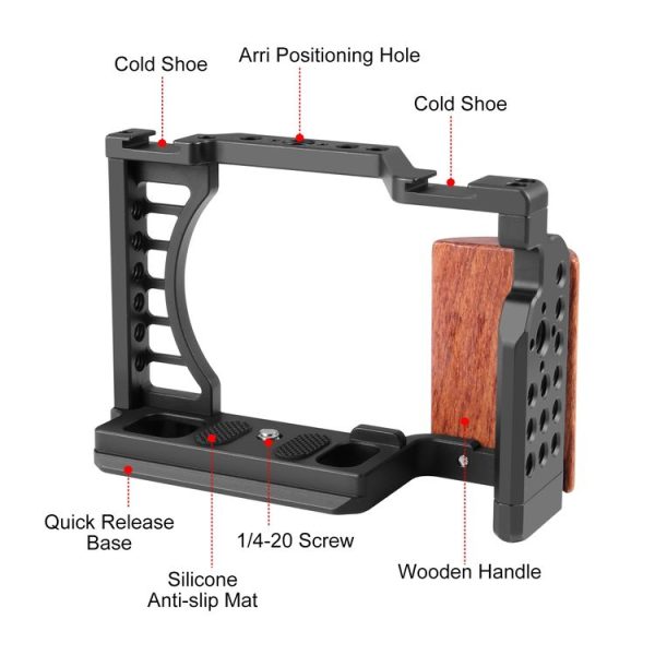 Sony ZV-E1 PULUZ Wood Handle Metal Camera Cage Stabilizer Rig - Image 3
