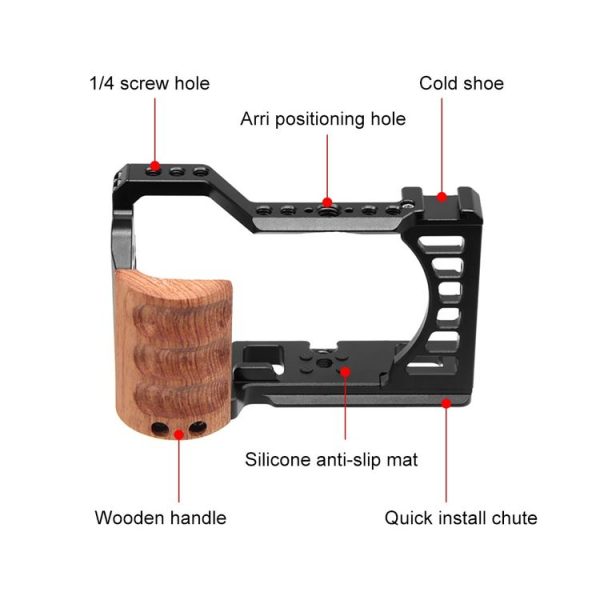 Sony Alpha 7C / ILCE-7C / A7C PULUZ Wood Handle Metal Camera Cage Stabilizer Rig - Image 4